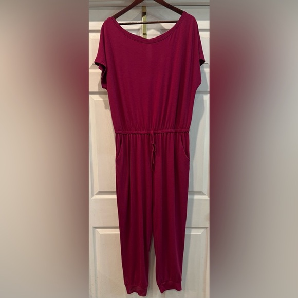 PRETTYGARDEN Women's Short Sleeve Drawstring Jumpsuit Plum Size XXL - Picture 1 of 8